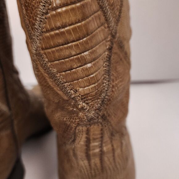 Vtg Laramie Leather Western Cowboy Boot Handmade Patchwork Lizard Brown Sz 6 D - Picture 6 of 11